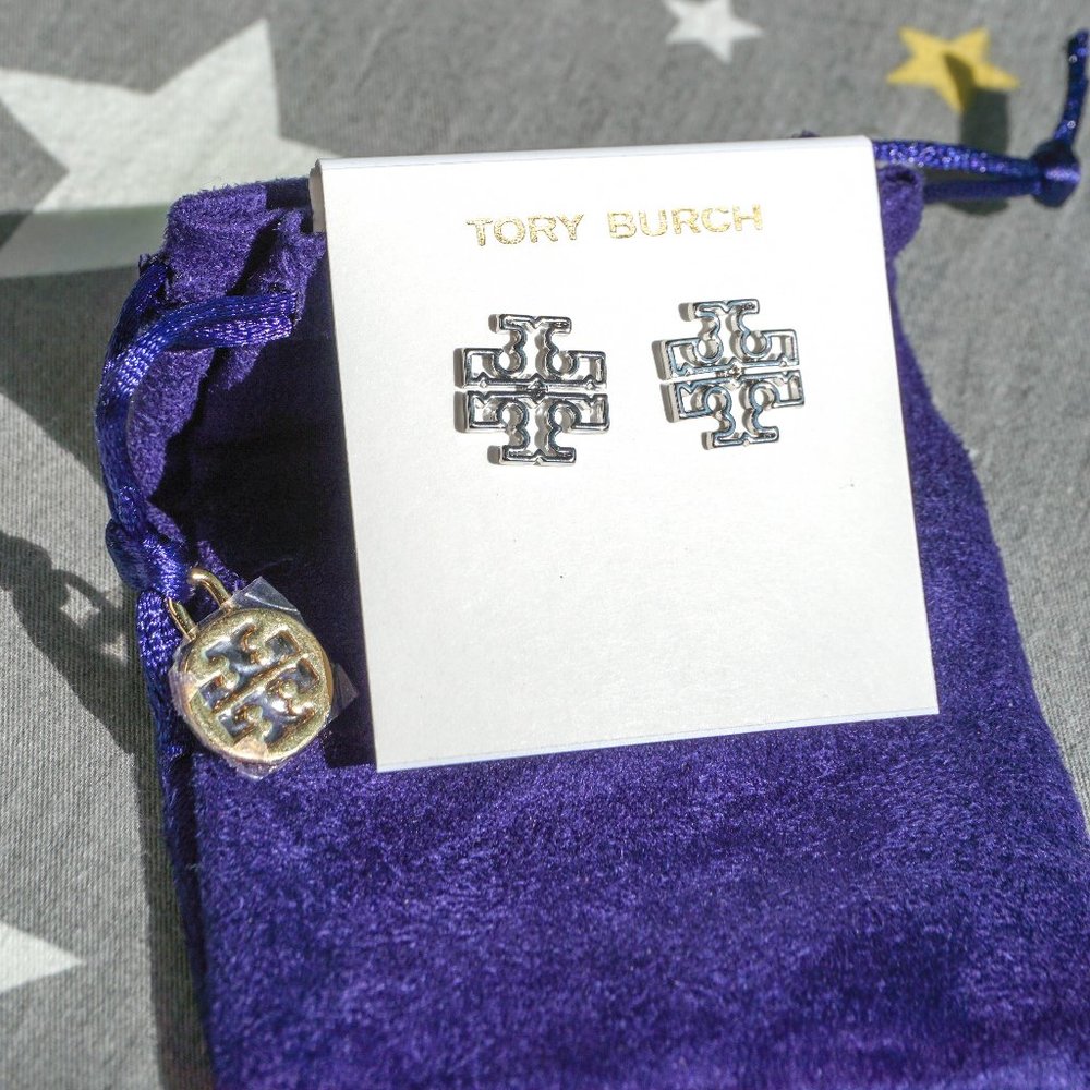 Tory Burch Britten Silver Stud Earrings (Brand New)